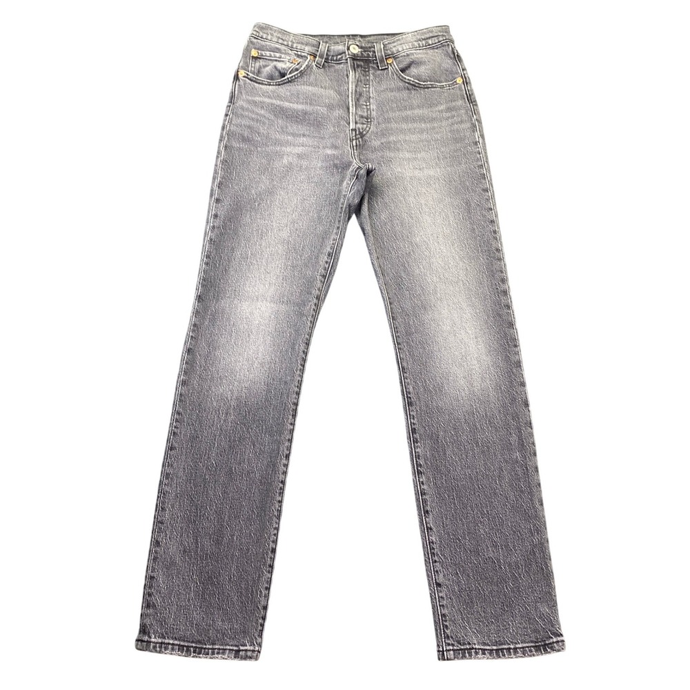 Levis Premium 501 Original Fit Button Fly Jeans Grey Faded Denim Sz 26 Grunge